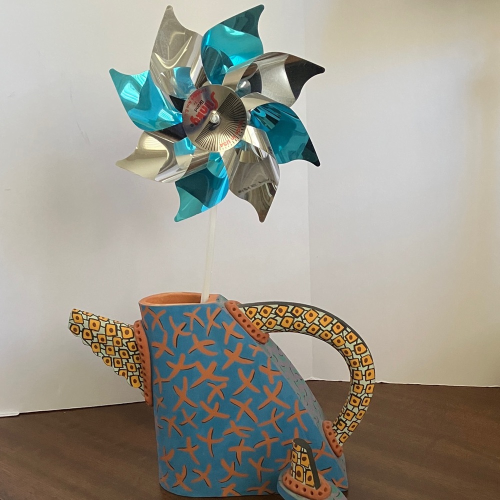 Artistic Teapot with Blue and Gold Design Crafted from Clay - Picture 3 of 7
